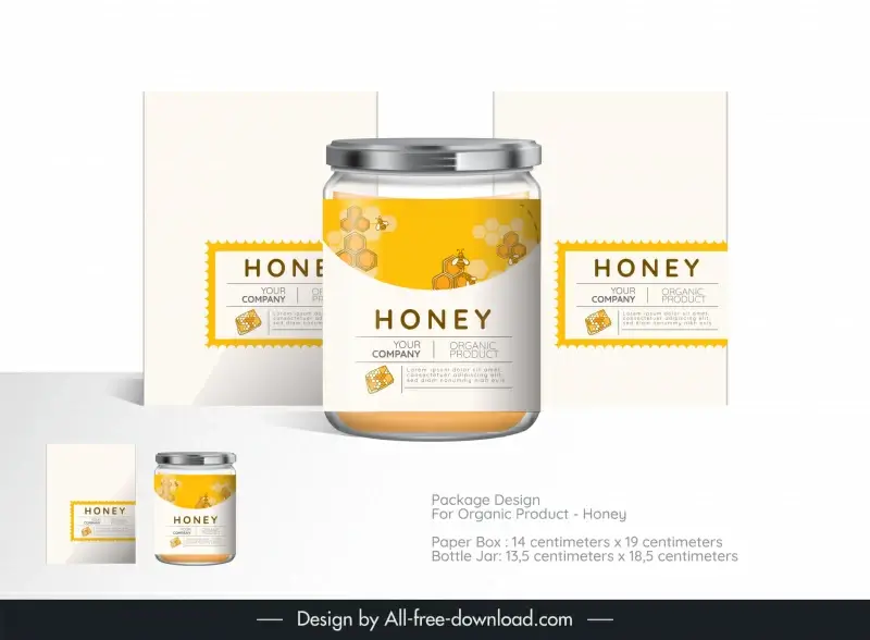 honey box and bottle jar sticker template modern elegant realistic sketch