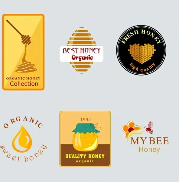 honey logotypes collection flat shapes decor