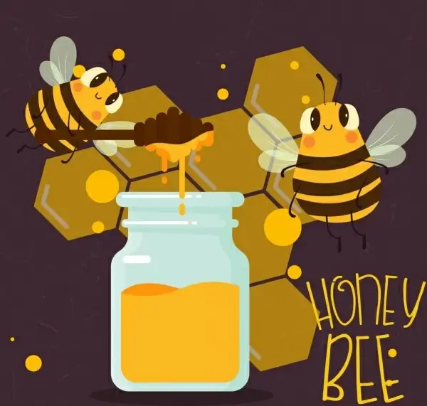 honey product advertising beehive jar stick icons decor