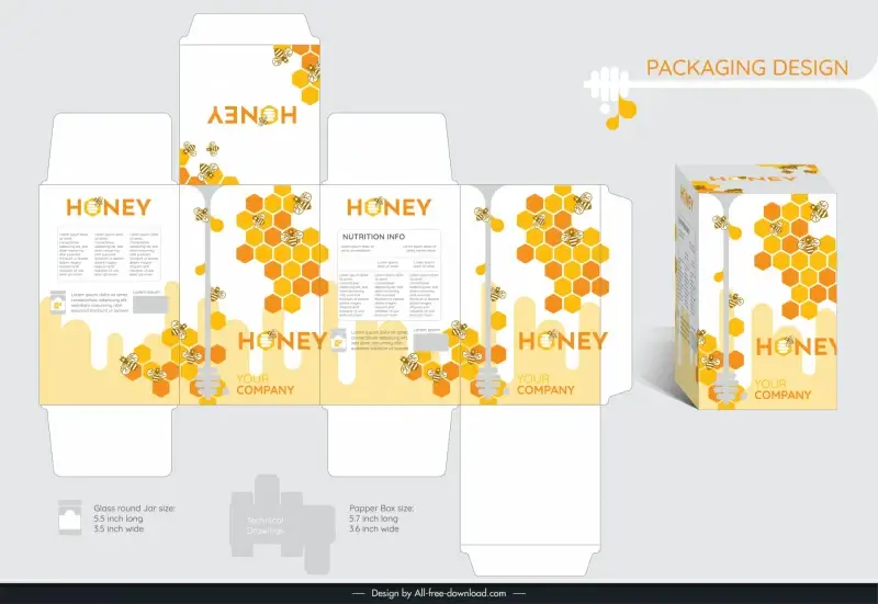  honey product packaging template elegant honeycomb decor flat 3d sketch