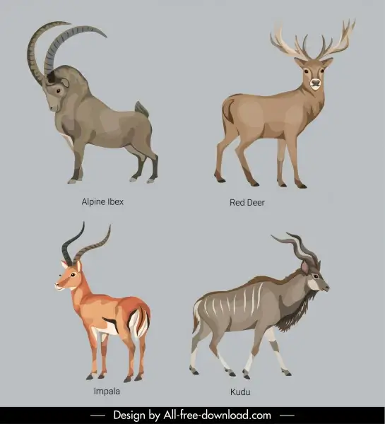 hoof animals species icons horned animals sketch