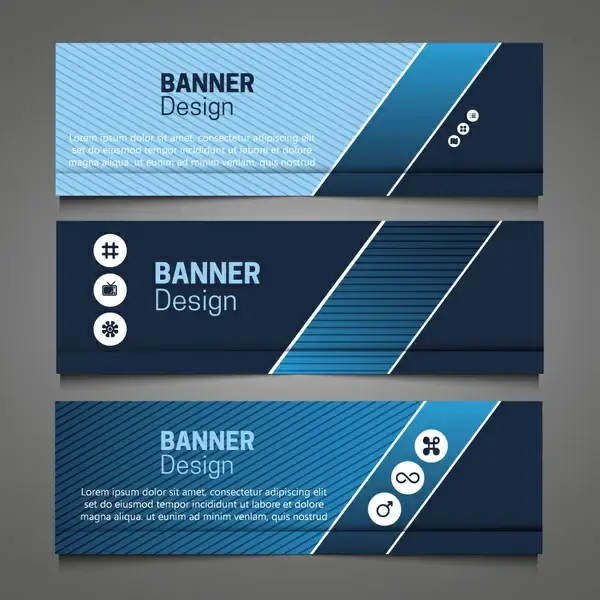 horizontal banner design sets with dark blue color