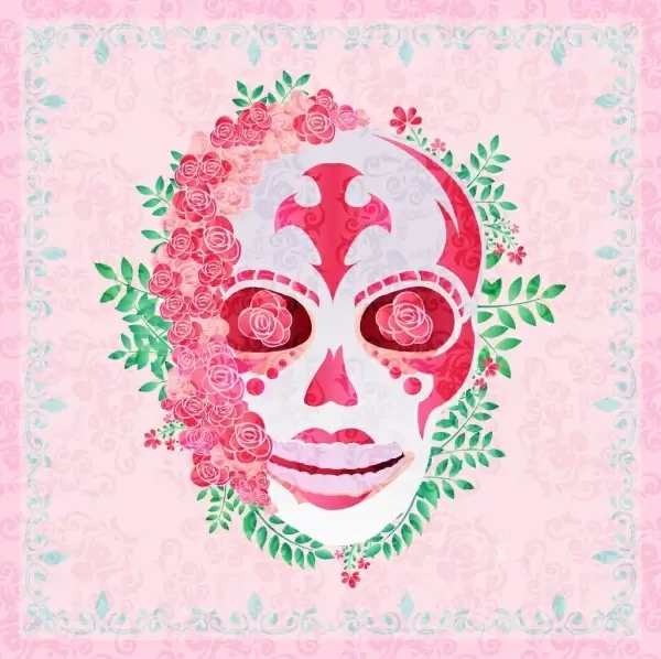horror background pink design skull roses icons decor