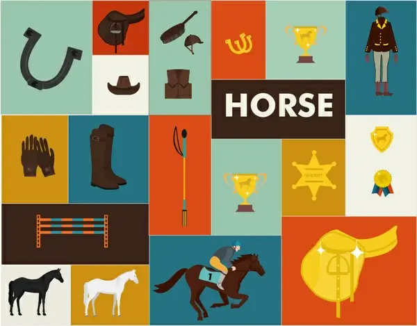 horse race design elements with tools and medals