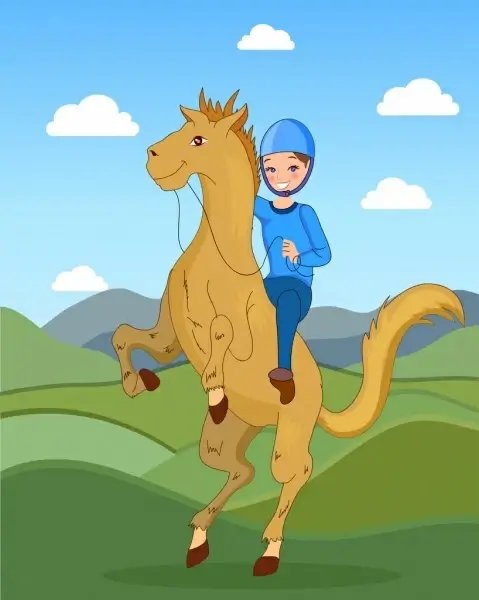 horse ride painting colored cartoon character