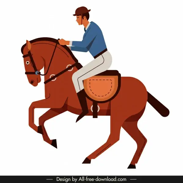 horse rider icon colored cartoon sketch