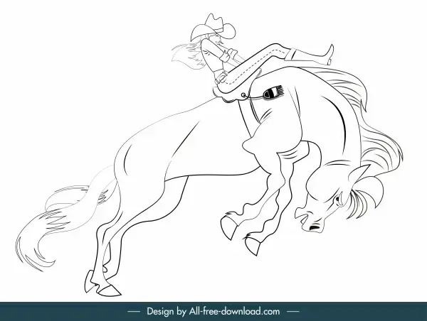 horseback icon motion sketch black white handdrawn design