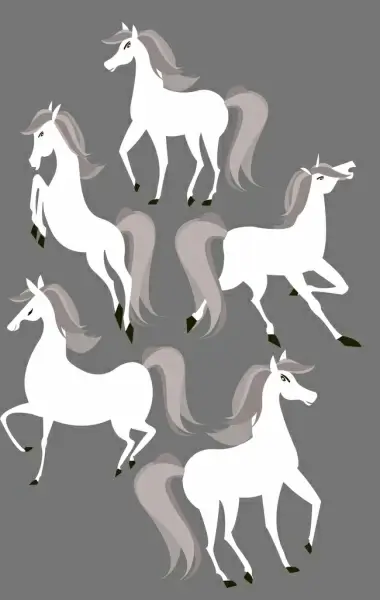 horses painting classical design white icons