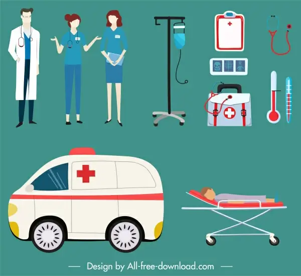 hospital design elements doctor nurse ambulance equipment sketch