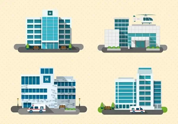 hospital design models with various types illustration