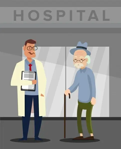 hospital drawing doctor old patient icons colored cartoon