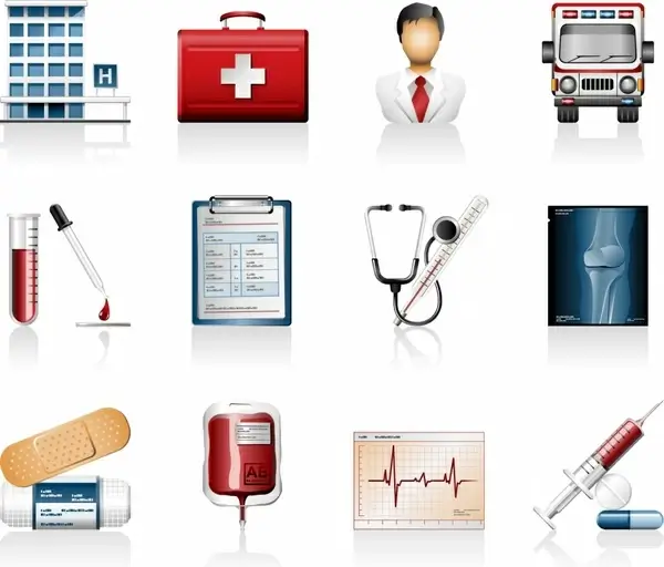 healthcare icons colored flat symbols sketch