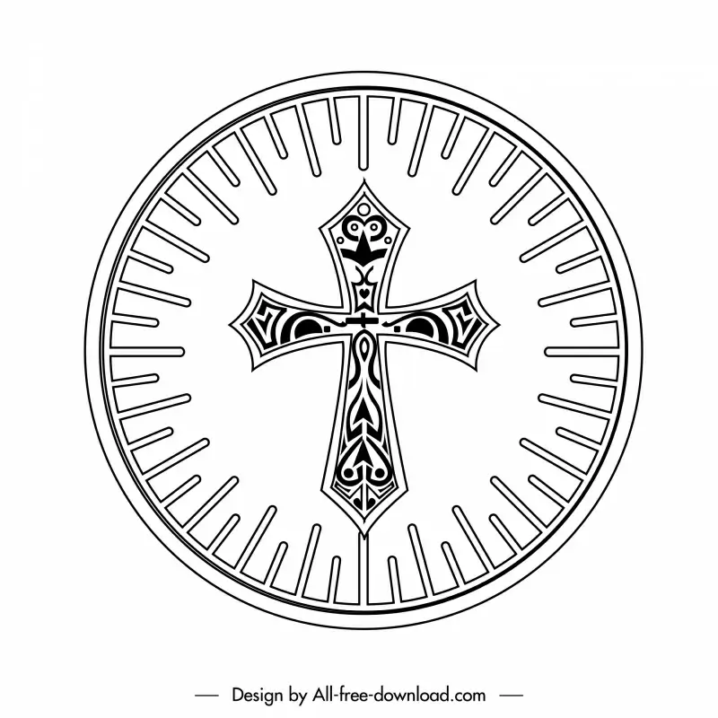 host religion icon black white holy cross rays decor round shape outline