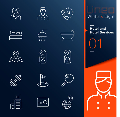 hotel and hotel services outline icons vector