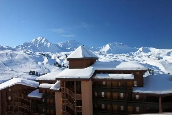 hotel with mountains in winter