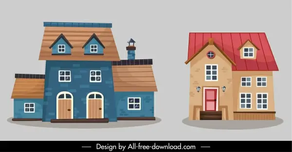 house architecture icons colorful classic sketch