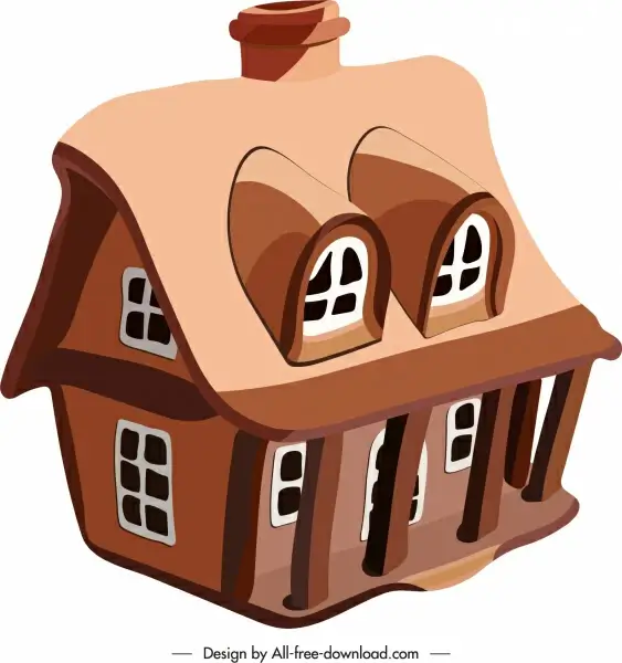 house icon classical brown 3d sketch