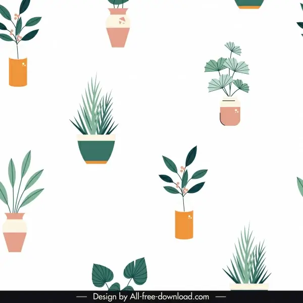 houseplants pattern template bright colorful flat sketch