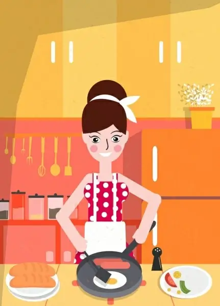 housewife work background woman cooking icon cartoon design