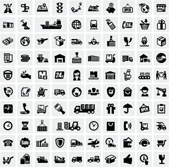 huge collection of black and white icons vector