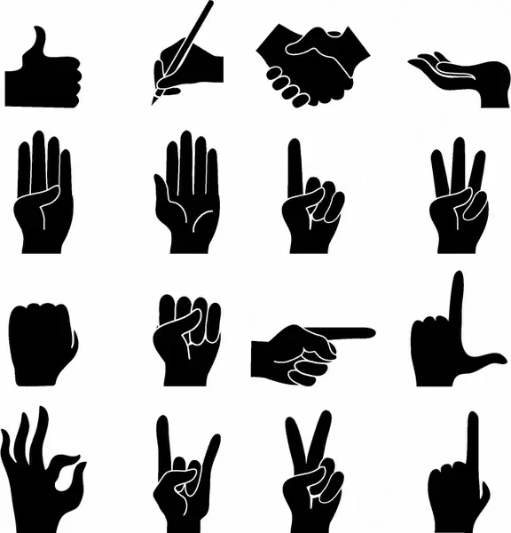 human hands icons collection silhouette design 