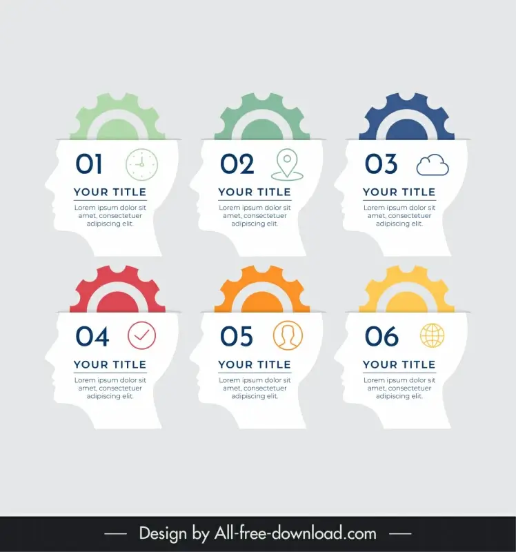 human head infographic template papercut face gears