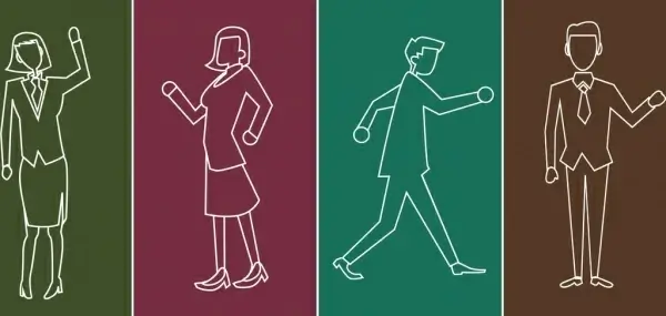 human icons outline elegant style various posture silhouettes