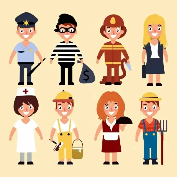 human profession icons colored cartoon characters