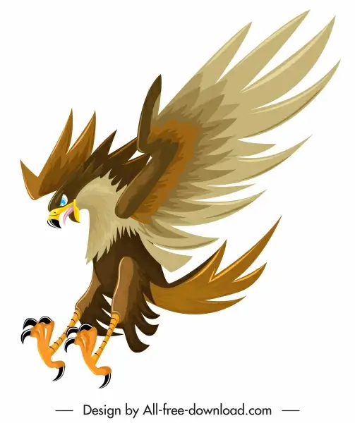 hunting falcon icon violent gesture colored cartoon sketch