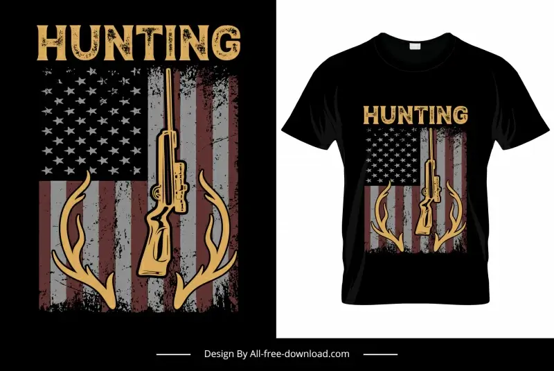 hunting tshirt template usa flag reindeer antlers gun retro design