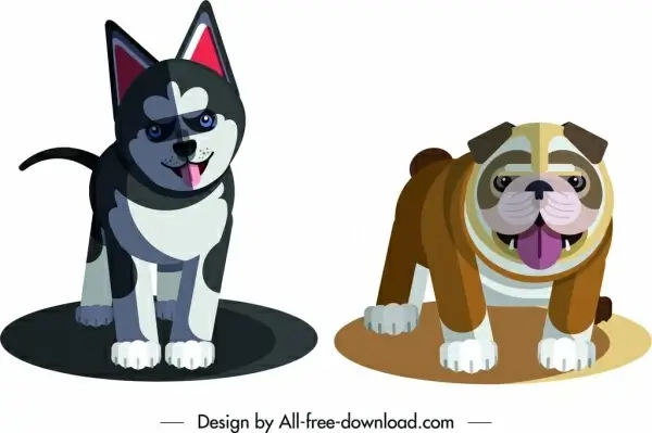 husky bulldog icons puppy design cute cartoon sketch