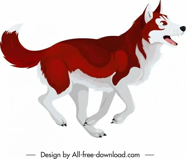 husky dog icon red white feather sketch