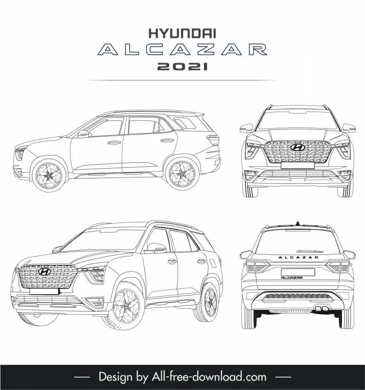 hyundai alcazar 2022 car advertising template black white handdrawn outline