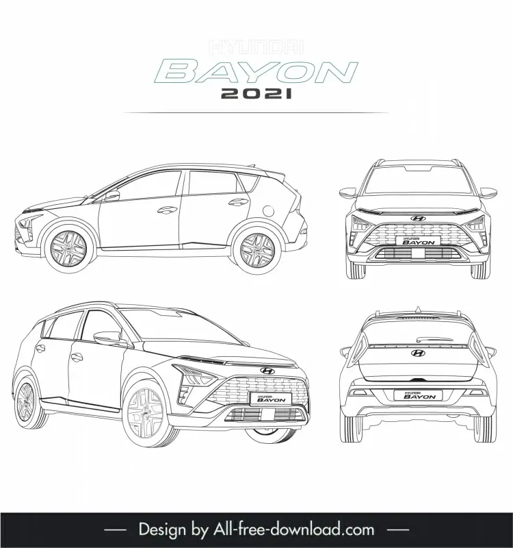 hyundai bayon 2021 car models advertising template black white handdrawn outline