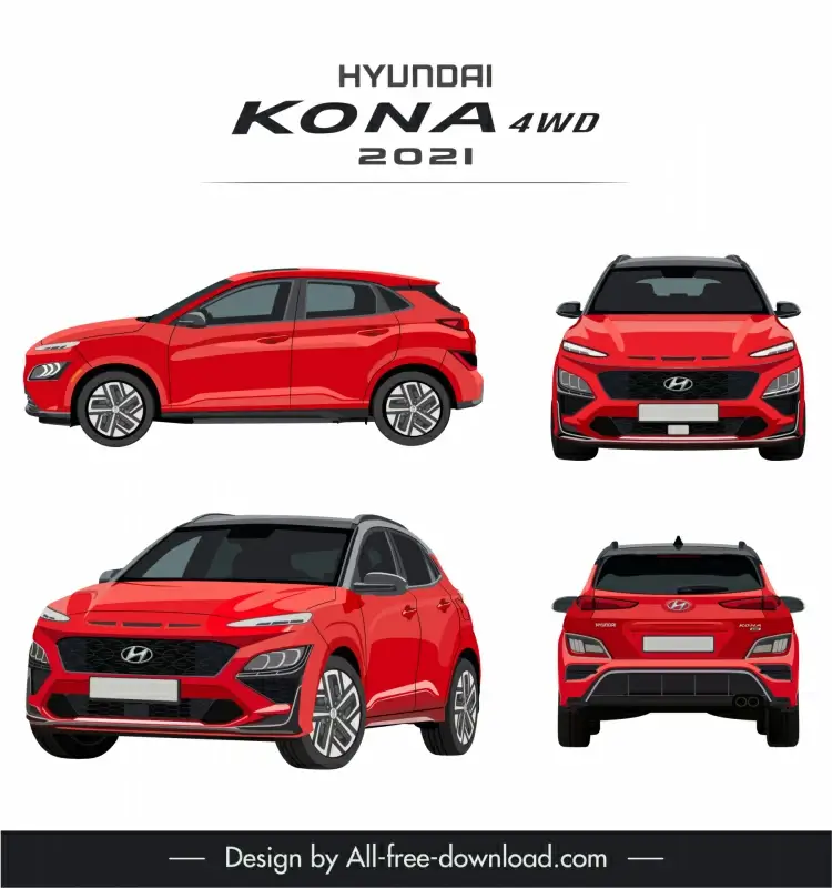 hyundai kona 4wd 2021 car model advertising template modern different views design