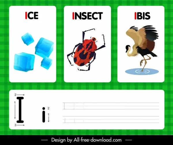 i alphabet teaching background ice insect ibis sketch