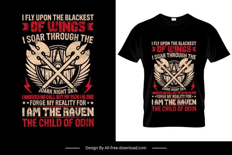 i fly upon the blackest of wings tshirt template retro symmetric axes weapon sketch
