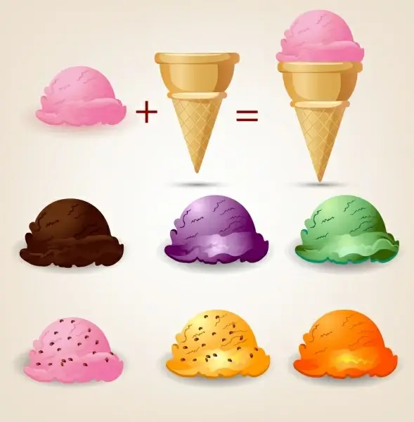 ice cream advertisement formulas design colored icons