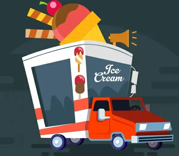 ice cream advertising truck vehicle icon 3d design