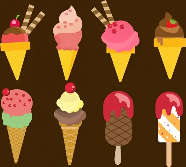 ice cream background various colored types isolation