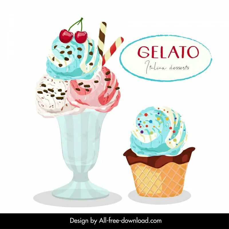 ice cream gelato advertising banner elegant flat sketch