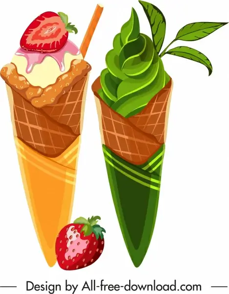 ice cream icons fruity matcha decor colorful design