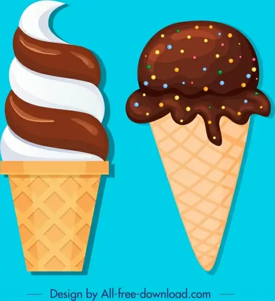 ice cream icons waffle chocolate theme colorful design