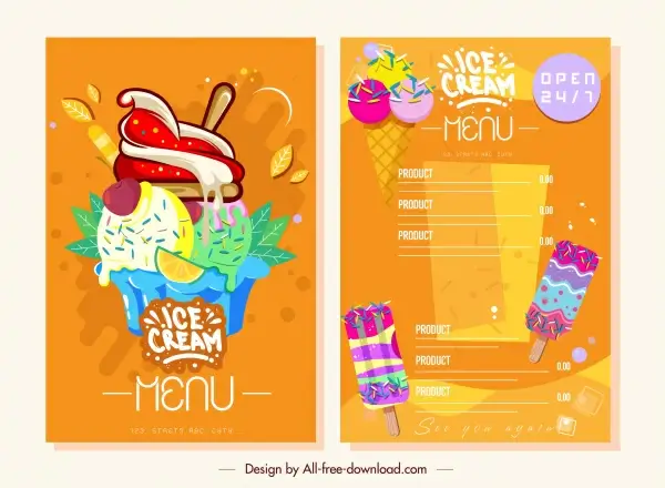 ice cream menu bright colorful flat decor