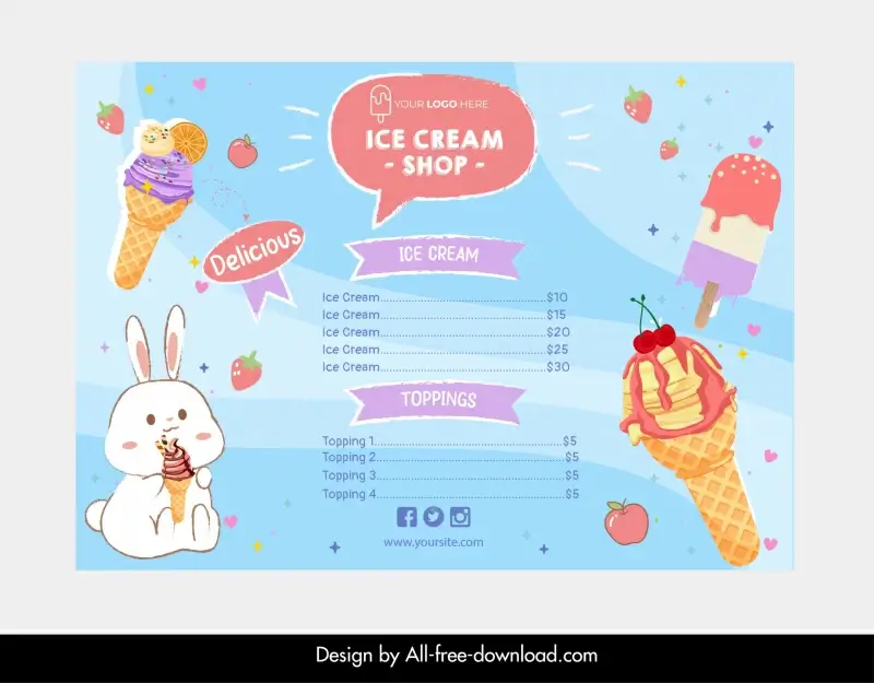   ice cream menu template cute bright design 