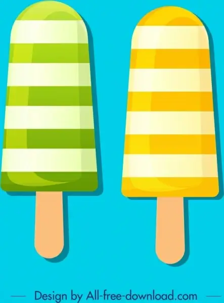 ice cream stick icons green yellow stripes decor