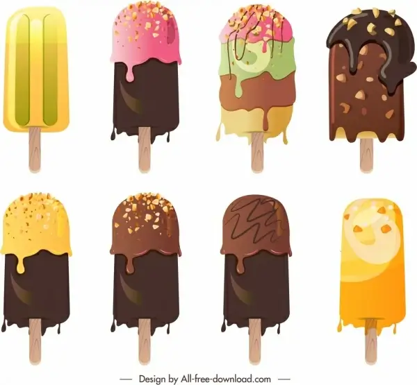 ice cream sticks icons melting chocolate decor