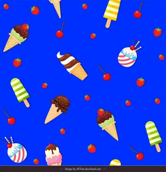 ice creams pattern colorful flat design fruits decor
