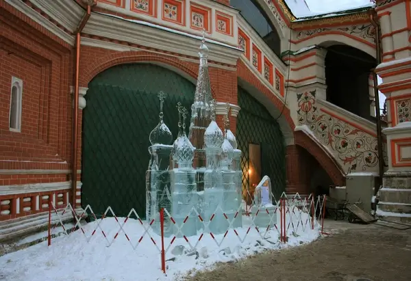 ice sculpture at st basils cathedral moscow