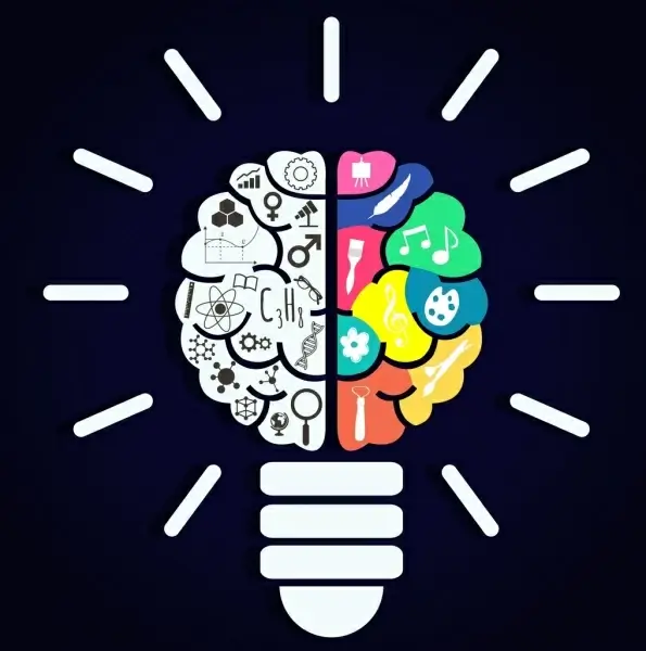 idea concept background lightbulb brain various icons decor